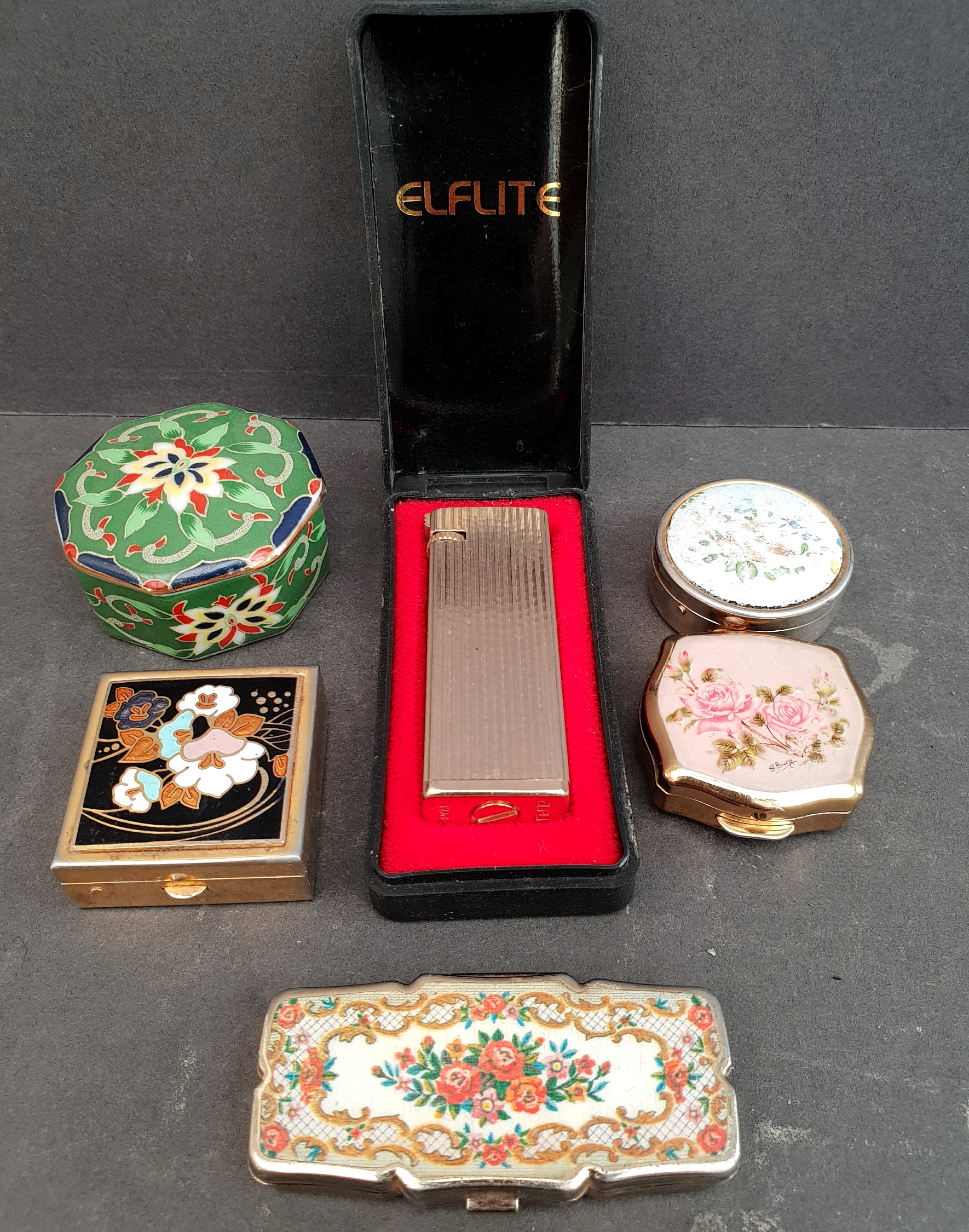 Vintage Assortment of Pill Boxes & Cigarette Lighter