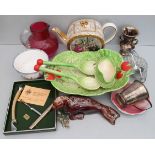 Antique Vintage Parcel of Assorted Items Includes Cranberry Glass Beswick & a Brooch