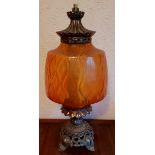 Vintage Retro Table Lamp Large Orange Glass Shade