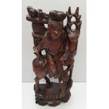 Antique Vintage Hard Wood Carved Immortal Oriental Figure On Back of a Stag