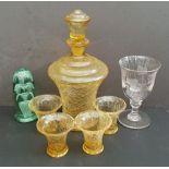 Antique Vintage Parcel of Glass Ware Includes Decanter Paperweight & Etched Drinking Glass