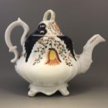 Antique Gaudy Welsh Swansea Cottage Tulip Pattern Teapot and Cover - Mid 19thC