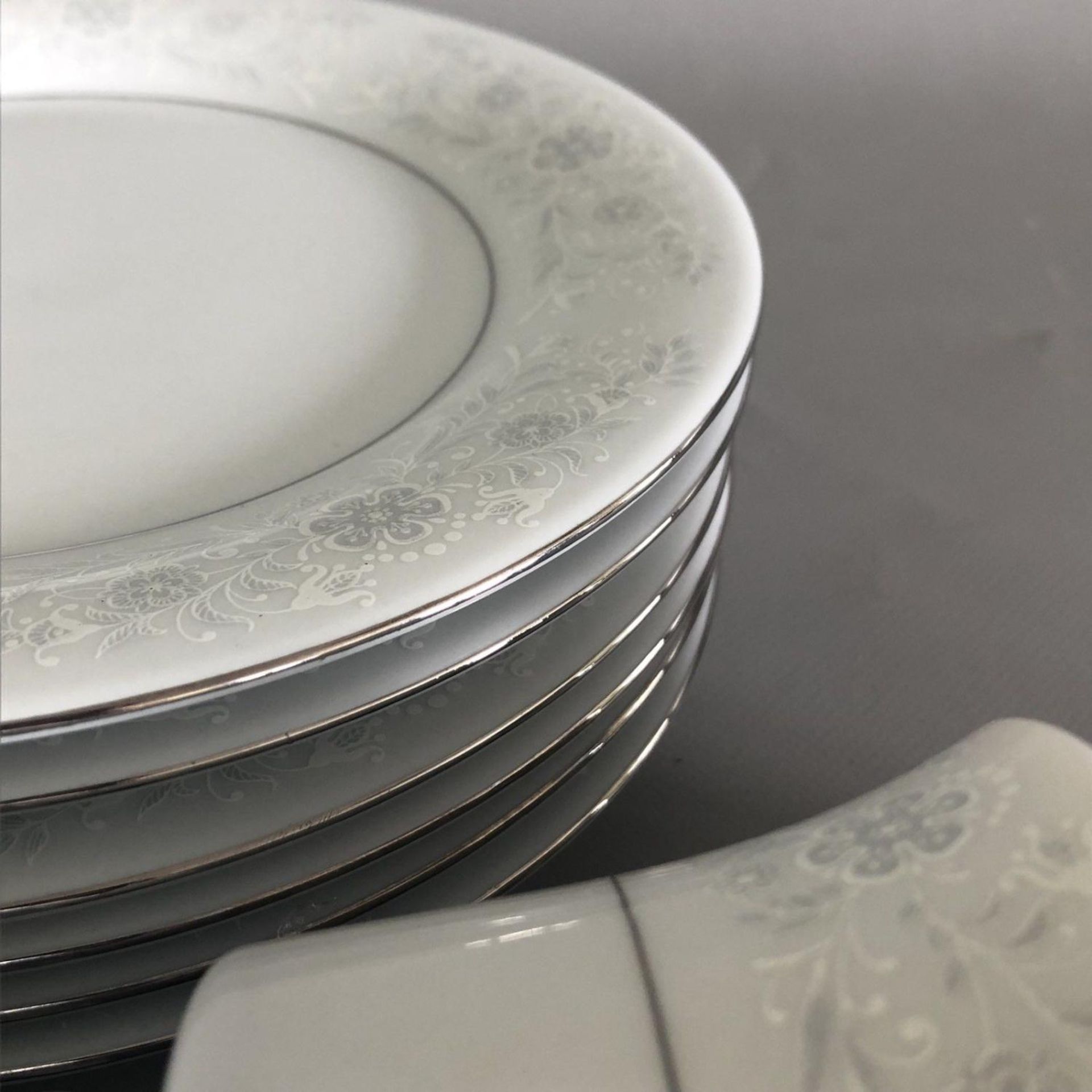 Beautiful Fine China Trios Set x 6 coffee tea cups saucers plates in WHITE/GREY - Image 7 of 7