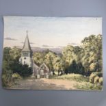 Antique or Vintage Painting of Bentworth Church Hampshire by G. Stanley Urquhart