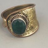 Gold on Silver Stamped 925 Ring with Green Gem Stone Size V