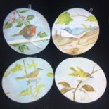 Set of 4 paintings on round wooden panels seasons garden birds signed S.Y.D