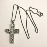 A 925 silver crystal cross on 925 silver chain - 16 inches - 8.78 grams