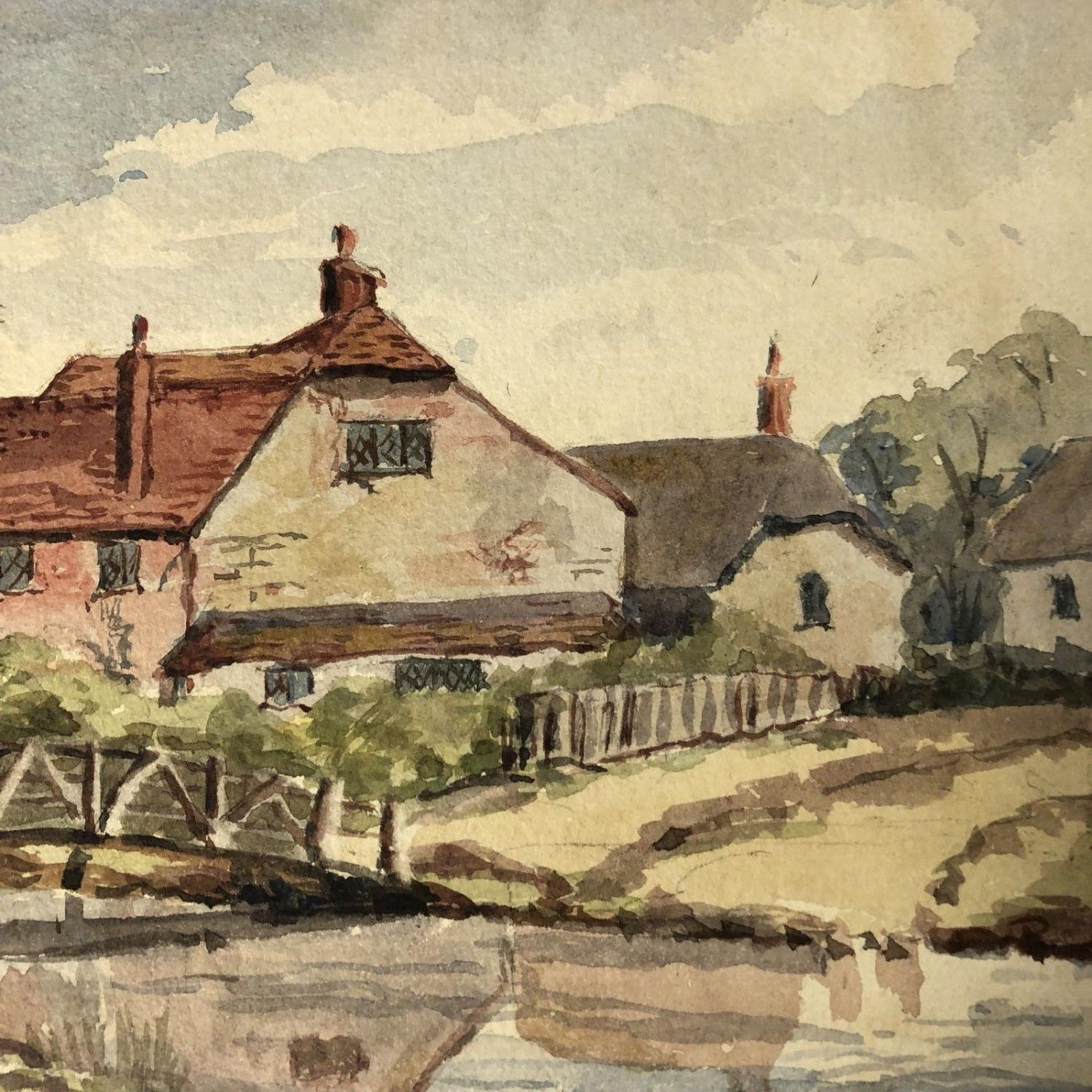 Original Antique Watercolour Painting - The Old Mill near Rainsbury - Landscape - Image 2 of 4