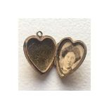 Victorian Mourning Jewellery Heart Shaped Locket with Portrait Photograph & Hair