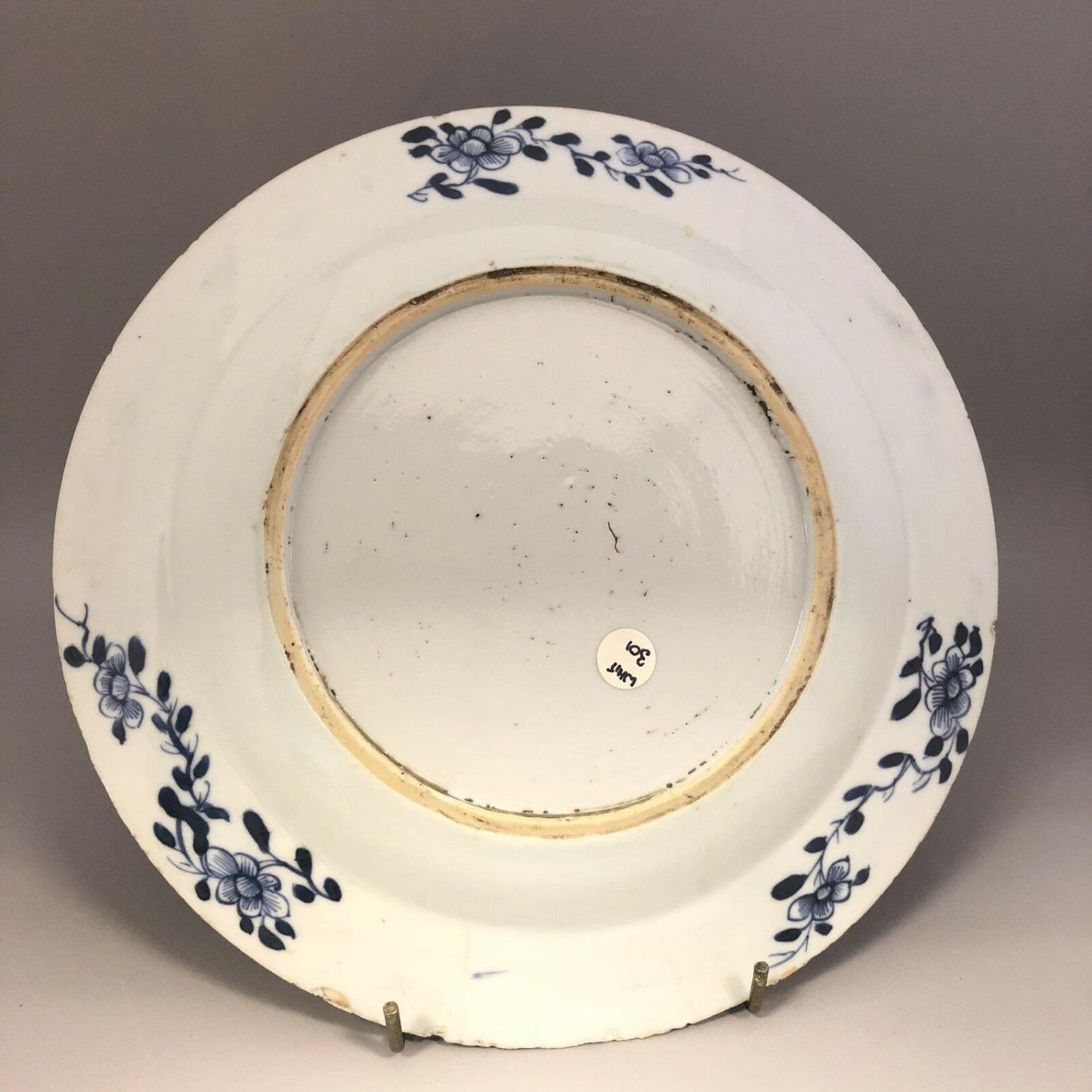 An 18th century Chinese blue and white plate with trees moths & precious objects - Image 2 of 8