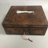Antique Leather Bound Wooden Box with Original Key - Travelling Vanity Case ?