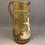 Mary Gregory style baluster shaped loop handled jug - Yellow Amber Glass