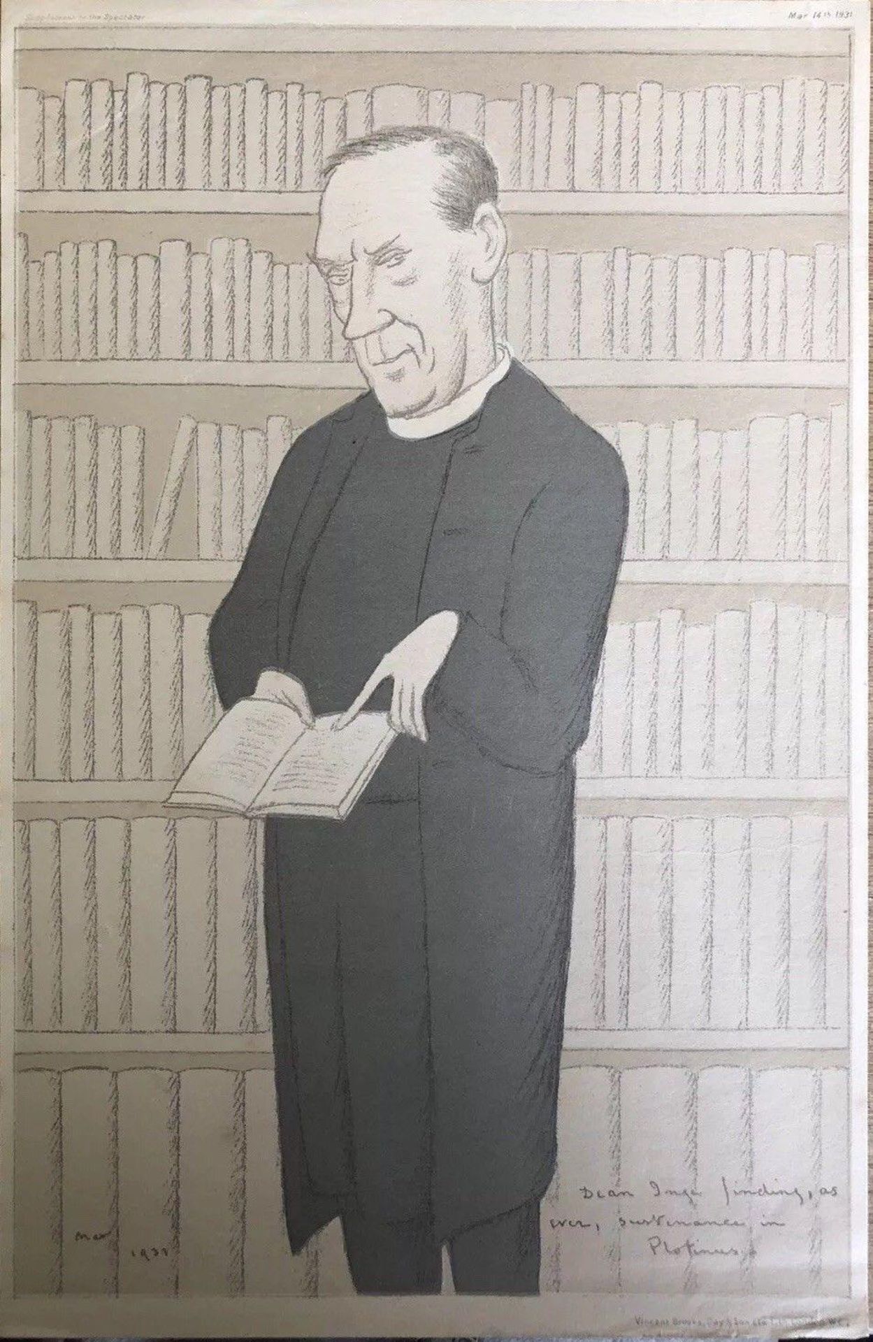 1930s Lithograph by Max Beerbohm - Caricature portrait of Reverend Dean Inge