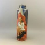 Antique Japanese Sumida Gawa Figural Bottle Vase - Drip glaze with applied figure