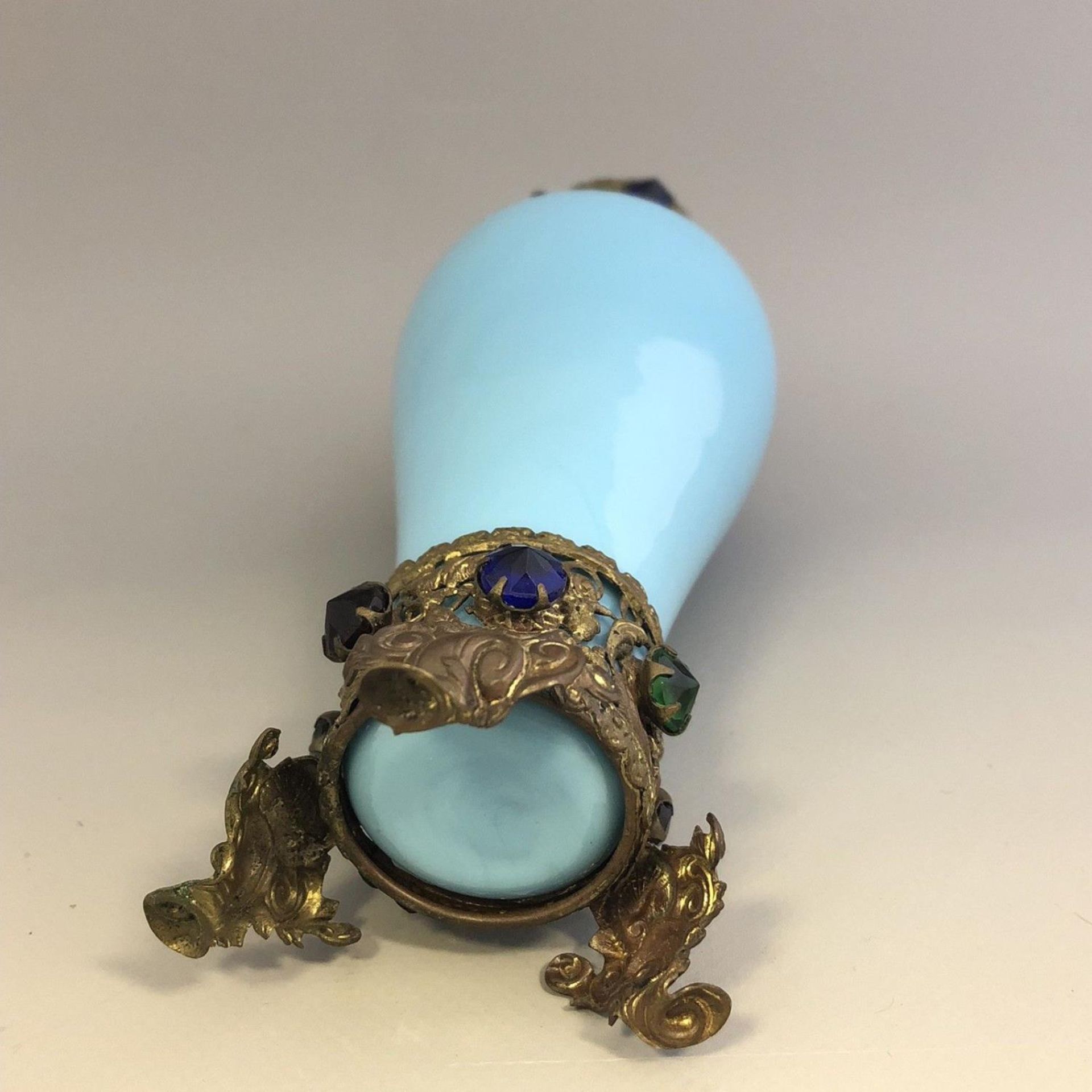 French blue opaline glass vase/perfume bottle gilt metal jewelled mounts - 19thC - Image 3 of 4