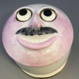Quirky Staffordshire pottery 'Swansea' souvenir lidded bowl - face shaped lid