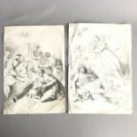 A pair of antique Christian etchings birth of Christ - Nativity Angel Shepherd