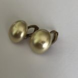Vintage clip on earrings - large faux pearl studs on Continental Silver 835 Gilt
