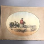 19th Century Oval Sketch F C Hanington ""In The Corn Fields"" dated November 1864