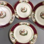 Myotts ""Chelsea Bird"" Set of 4 Dinner Plates - Red Exotic Bird Design