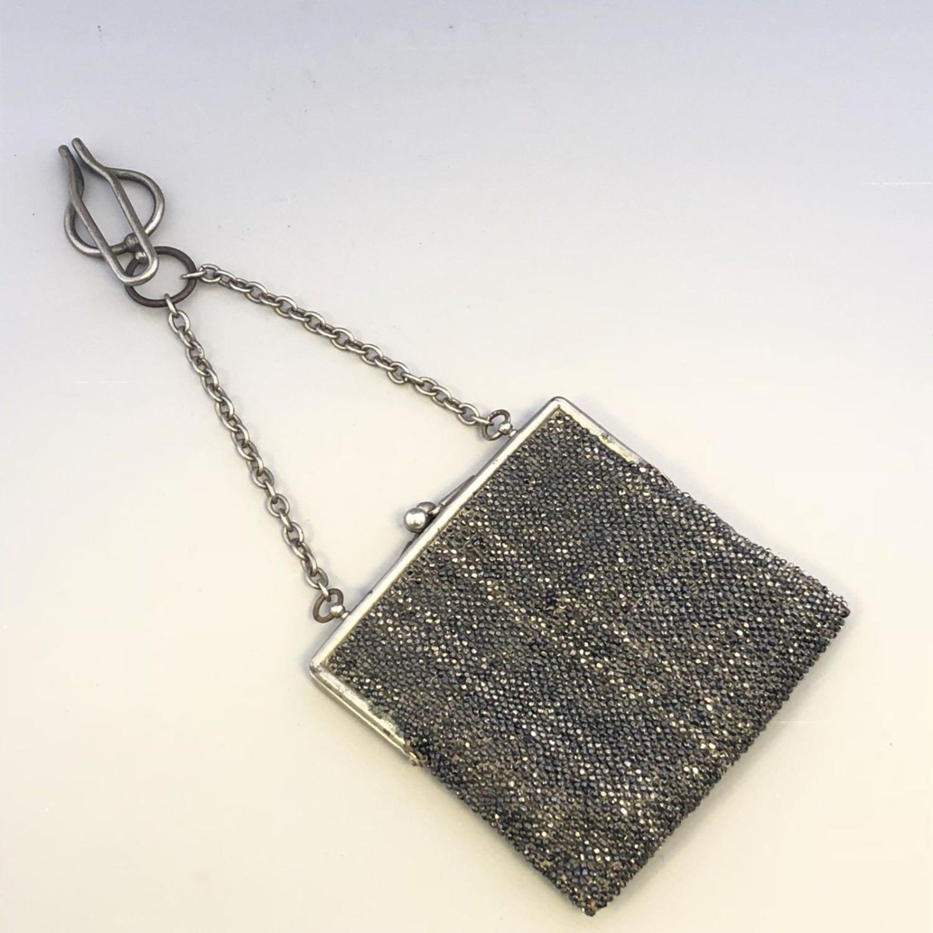 An antique 19th Century Victorian Beaded Ladies Chatelaine Purse and Clip.