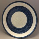 A Large Japanese moulded plate with fluted border. Handwritten signature to base