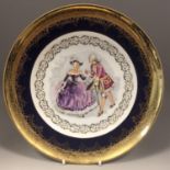 A Vintage Bavarian Porcelain Cabinet Plate Blue Gilt Courting Couple - Bayreuth