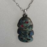 Interesting Unusual Mother of Pearl Necklace Stamped Silver Naive Frog Toad