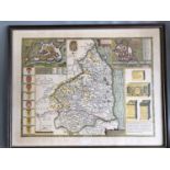 Large Antique Framed and Glazed Reproduction Map of Northumberland