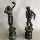 Pair of Bronzed Spelter Figures Male & Female "Help & The Rescuer" Sea Interest