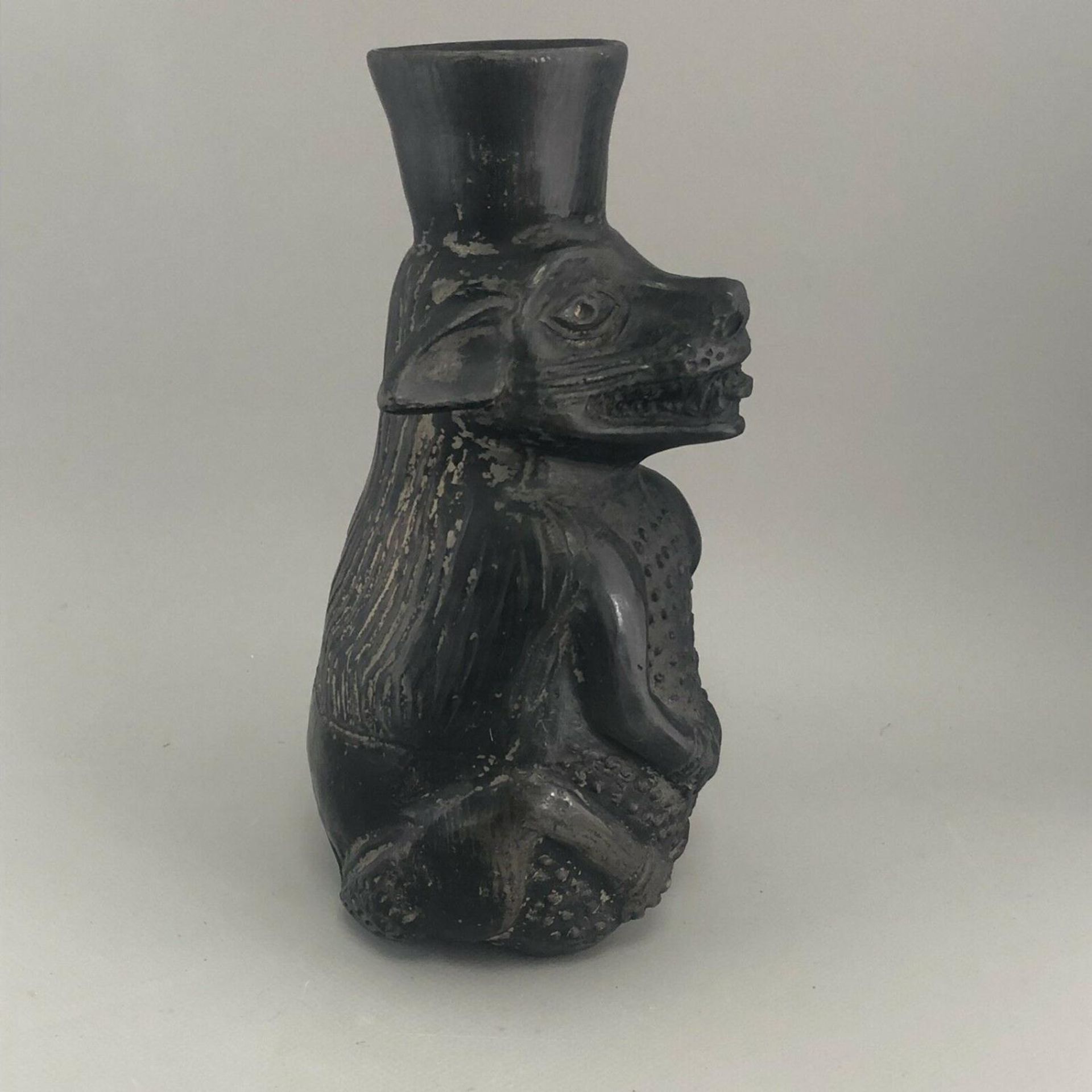 Antique Primitive South American Clay Pottery Figural Dog Vase - Image 3 of 8