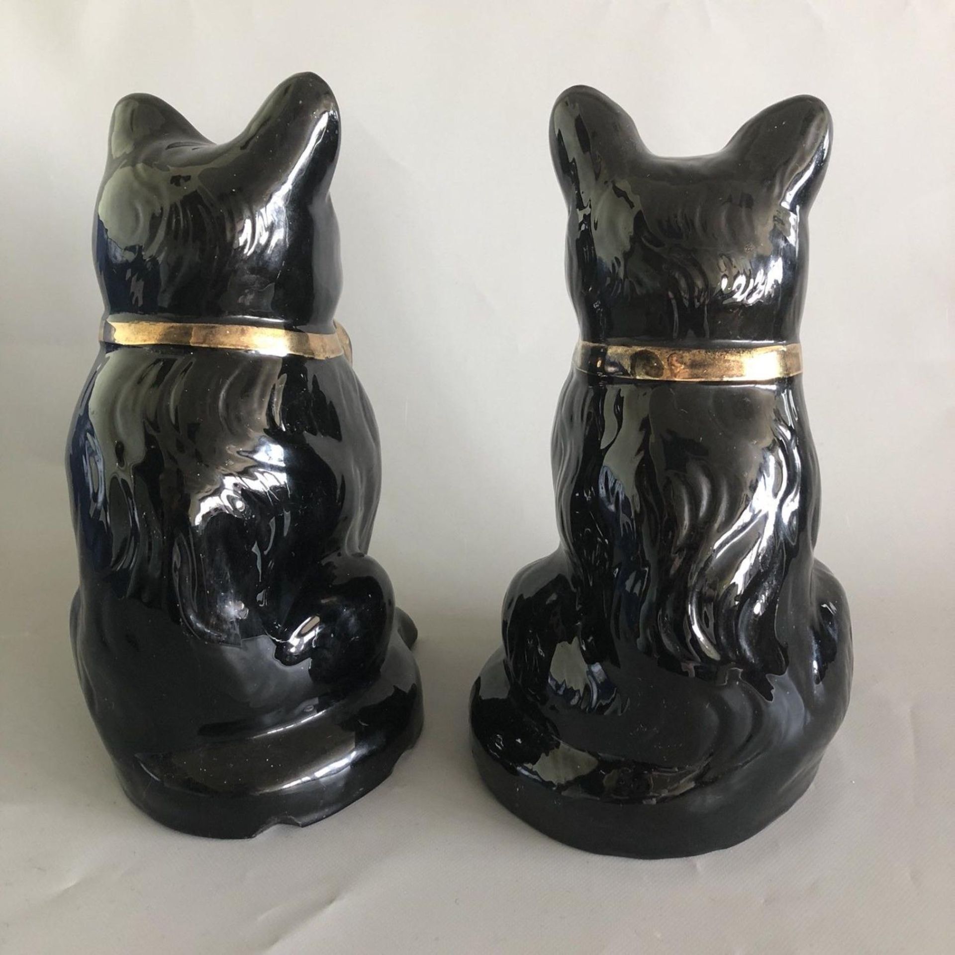 Pair of Antique Staffordshire Pottery Jackfield Black Fireside Cats by Sadler - Image 5 of 10