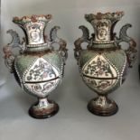 Pair of Antique Austrian Gerbing & Stephan Majolica Pottery Vases c.1880