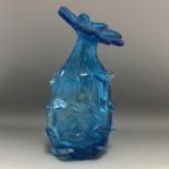 An Art Glass Vase - Hand Blown Light Blue Bubble Glass in the form of a flower