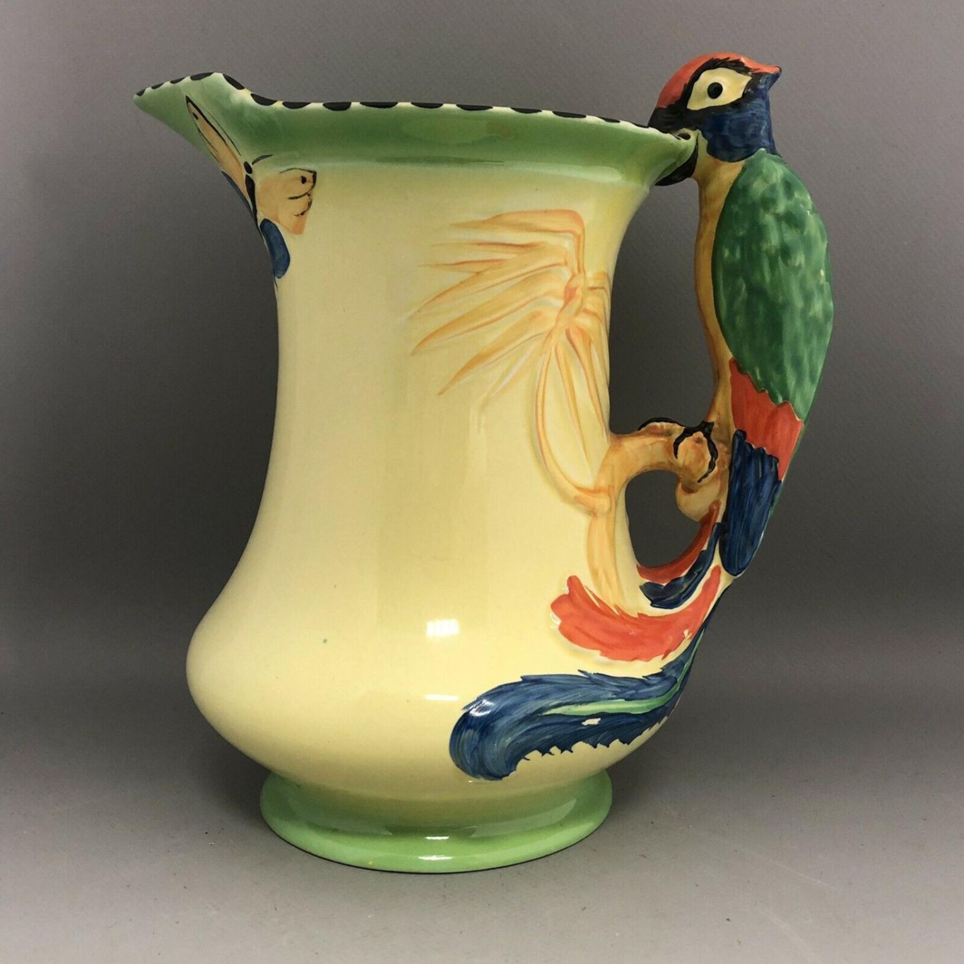 Art Deco Burleigh ware yellow jug Bright Colourful Exotic Tropical parrot handle