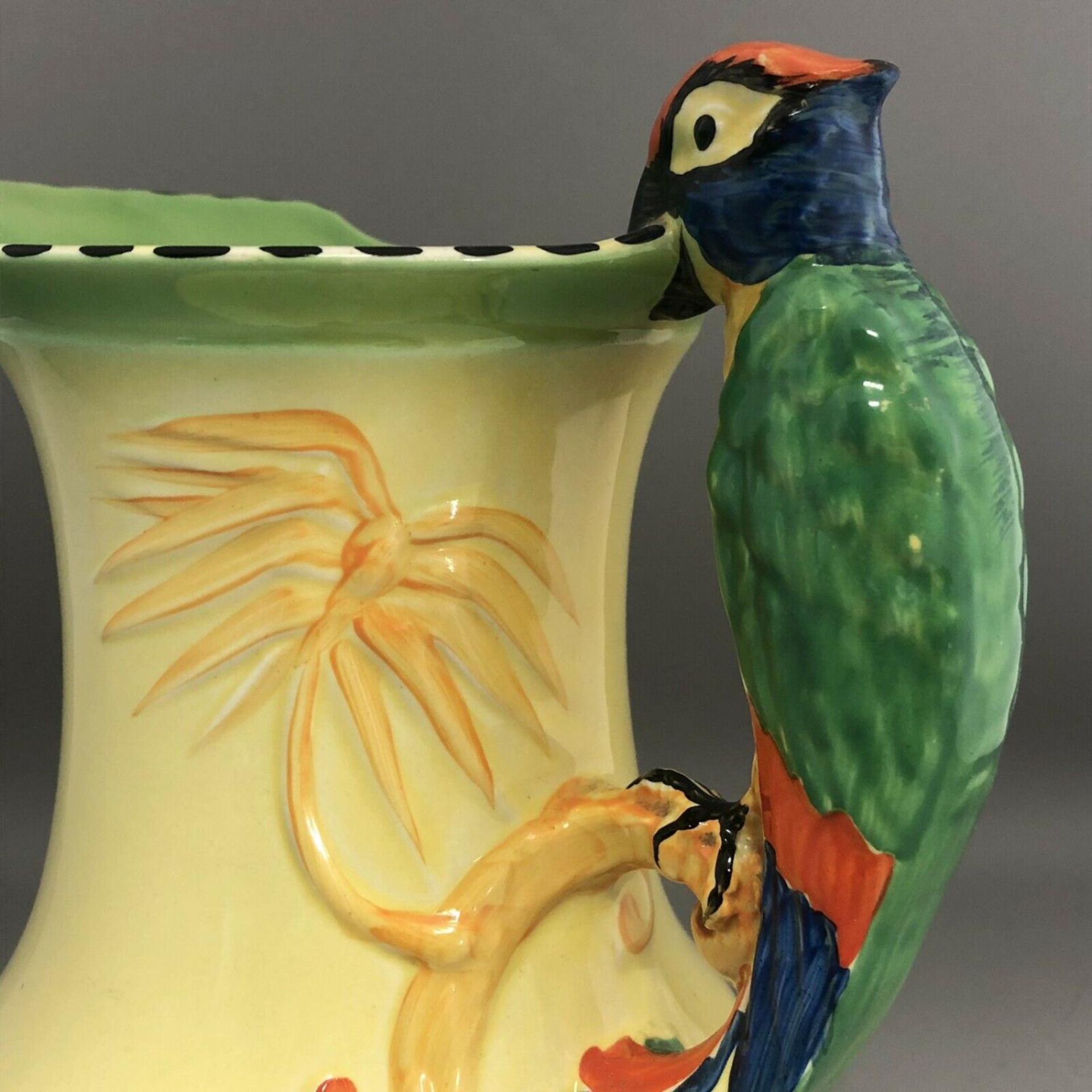 Art Deco Burleigh ware yellow jug Bright Colourful Exotic Tropical parrot handle - Image 4 of 9