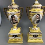 Pair of Antique Continental Porcelain Urn Shaped Vases & Covers Napoleon