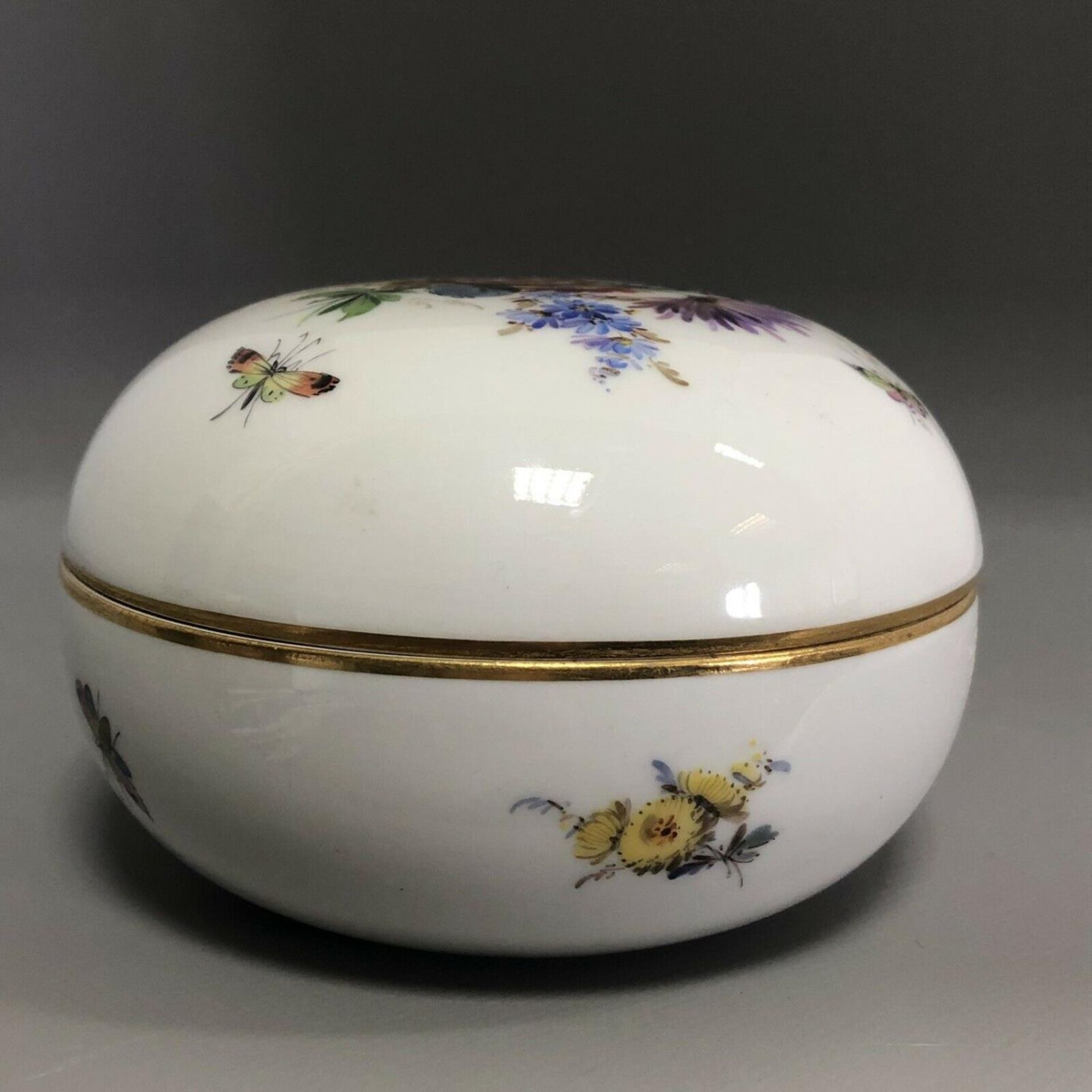 A Dresden porcelain cushion shaped floral decorated powder bowl and cover - Image 2 of 8