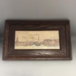 A small oak framed watercolour of a harbour town. Labelled verso - Painted by Lady Egerton