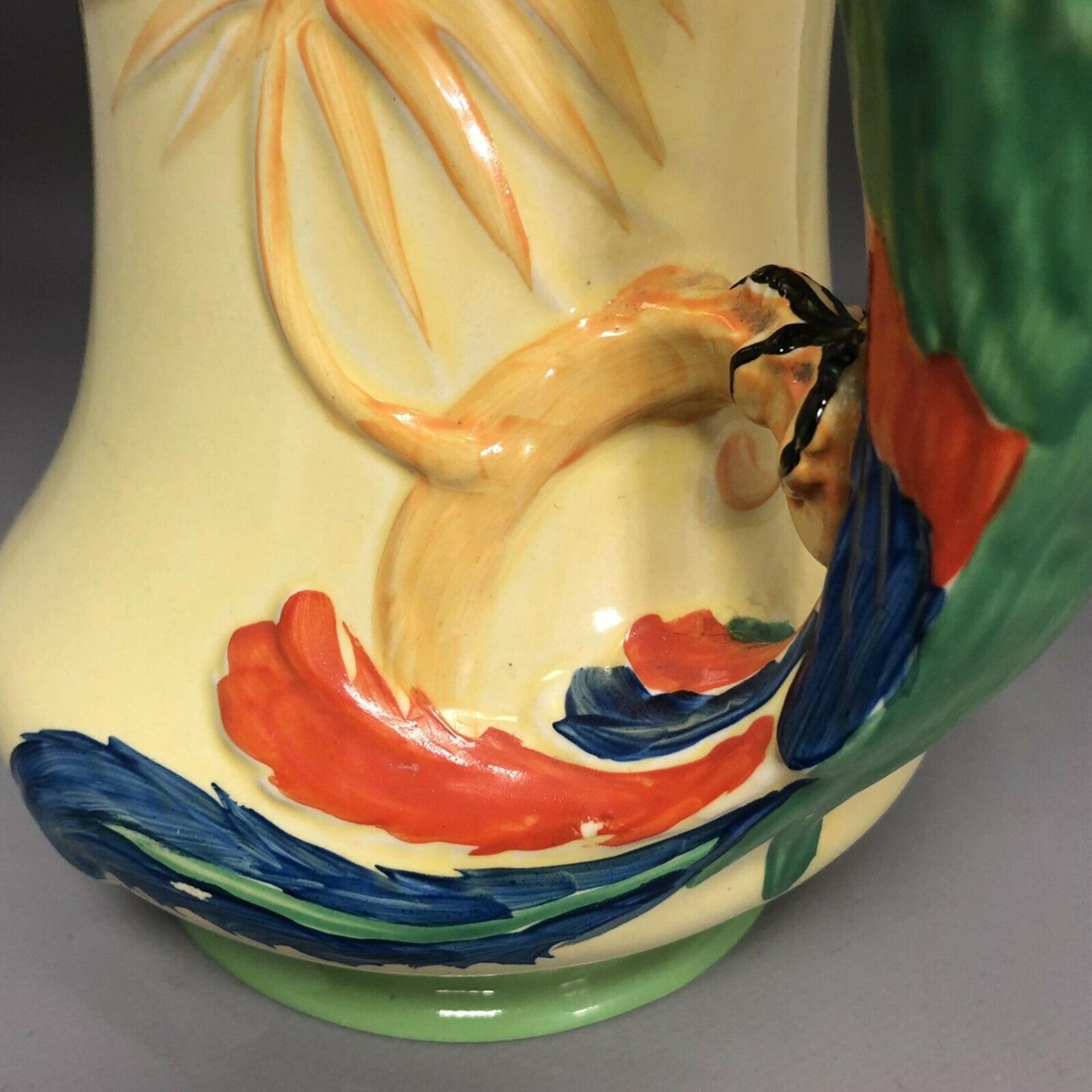 Art Deco Burleigh ware yellow jug Bright Colourful Exotic Tropical parrot handle - Image 3 of 9