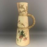 c1901, A Royal Worcester Tall Porcelain Ewer Hand Painted with Snail and Flowers