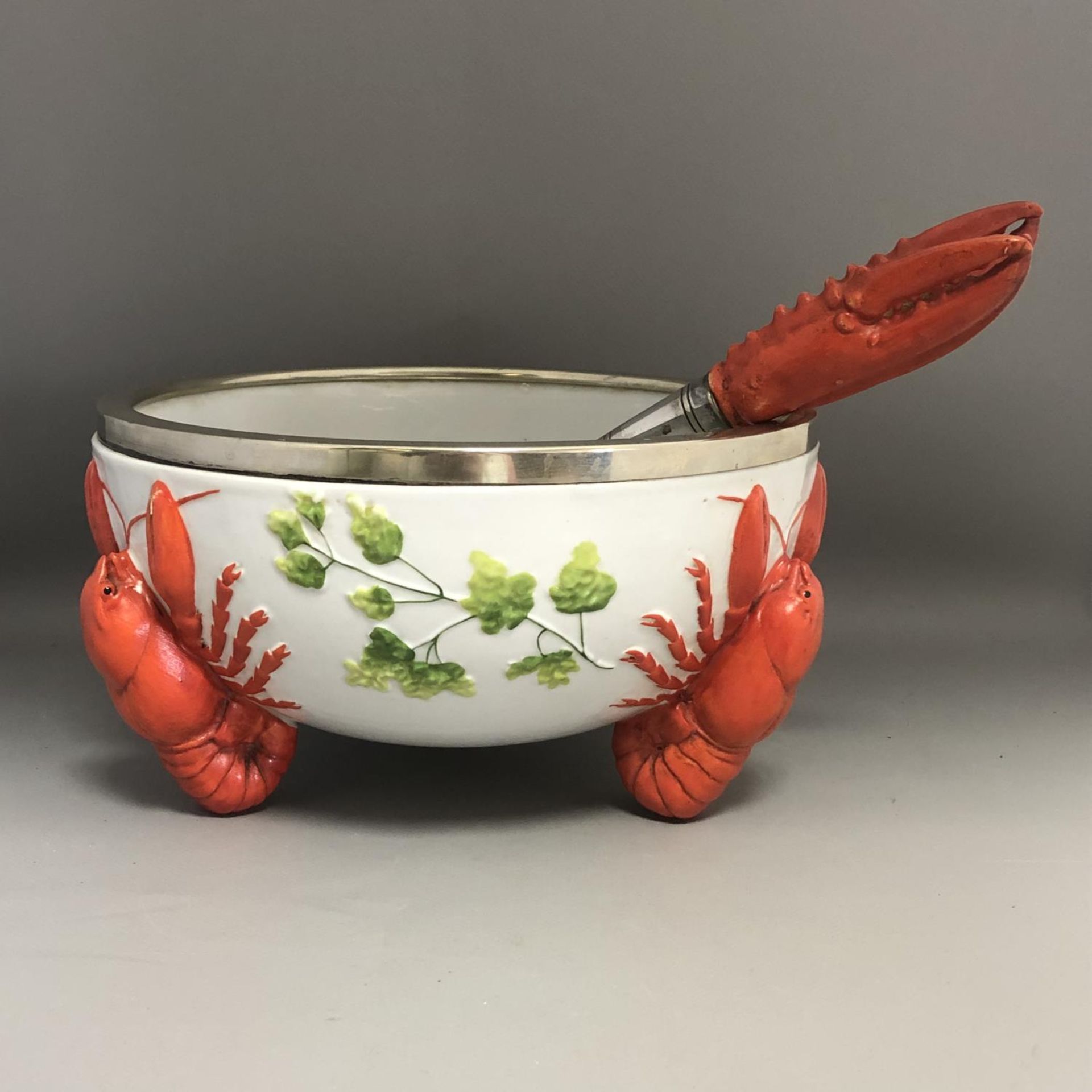 An Art Nouveau / Jugendstil WMF EPNS Rimmed Lobster Bowl with Claw Servers - Image 2 of 8