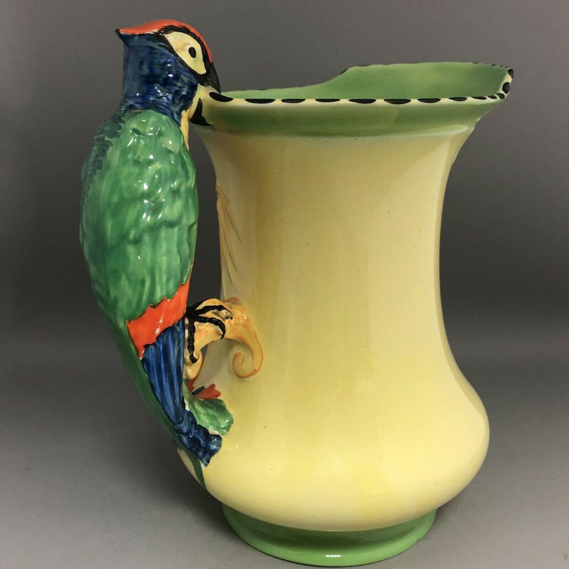 Art Deco Burleigh ware yellow jug Bright Colourful Exotic Tropical parrot handle - Image 8 of 9