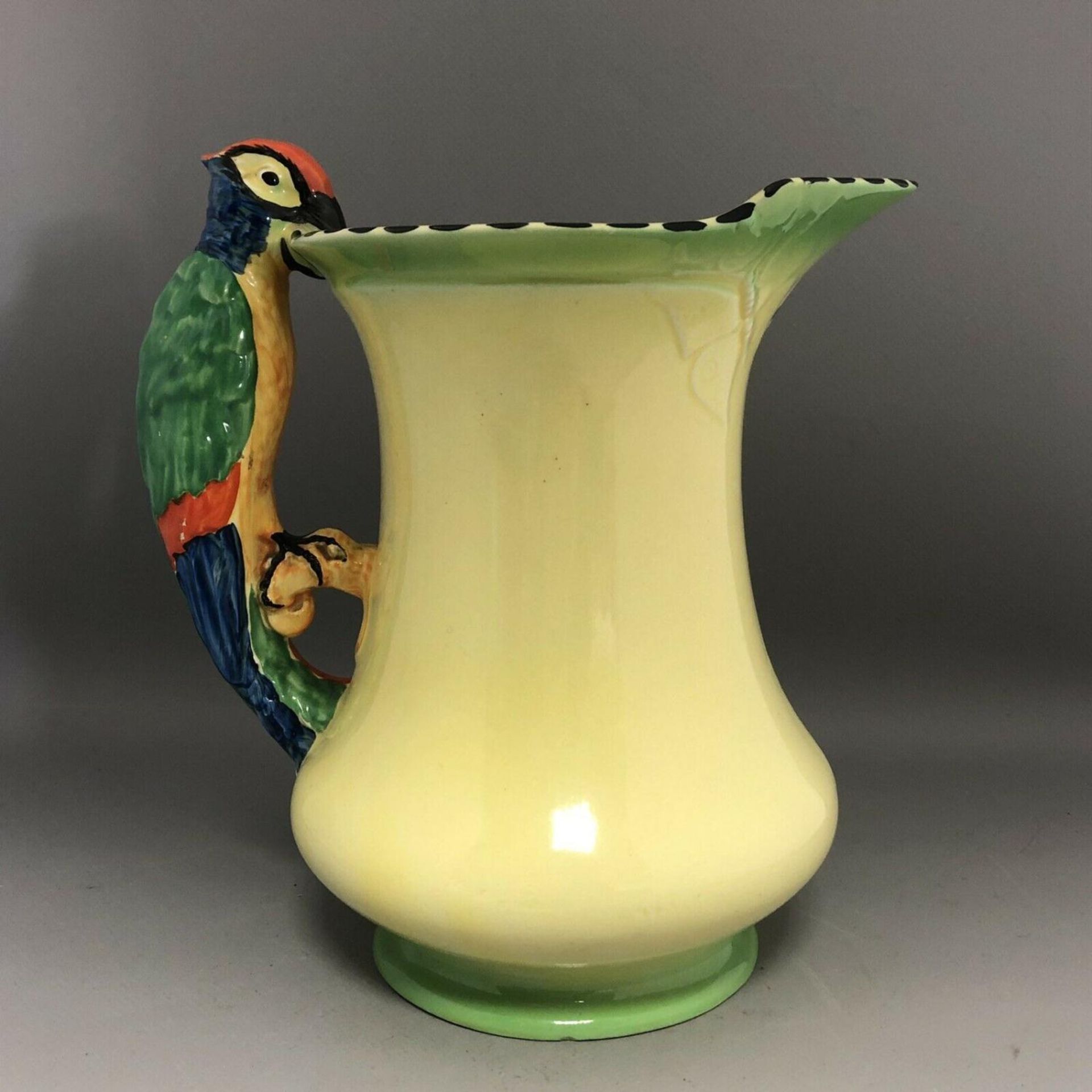 Art Deco Burleigh ware yellow jug Bright Colourful Exotic Tropical parrot handle - Image 9 of 9