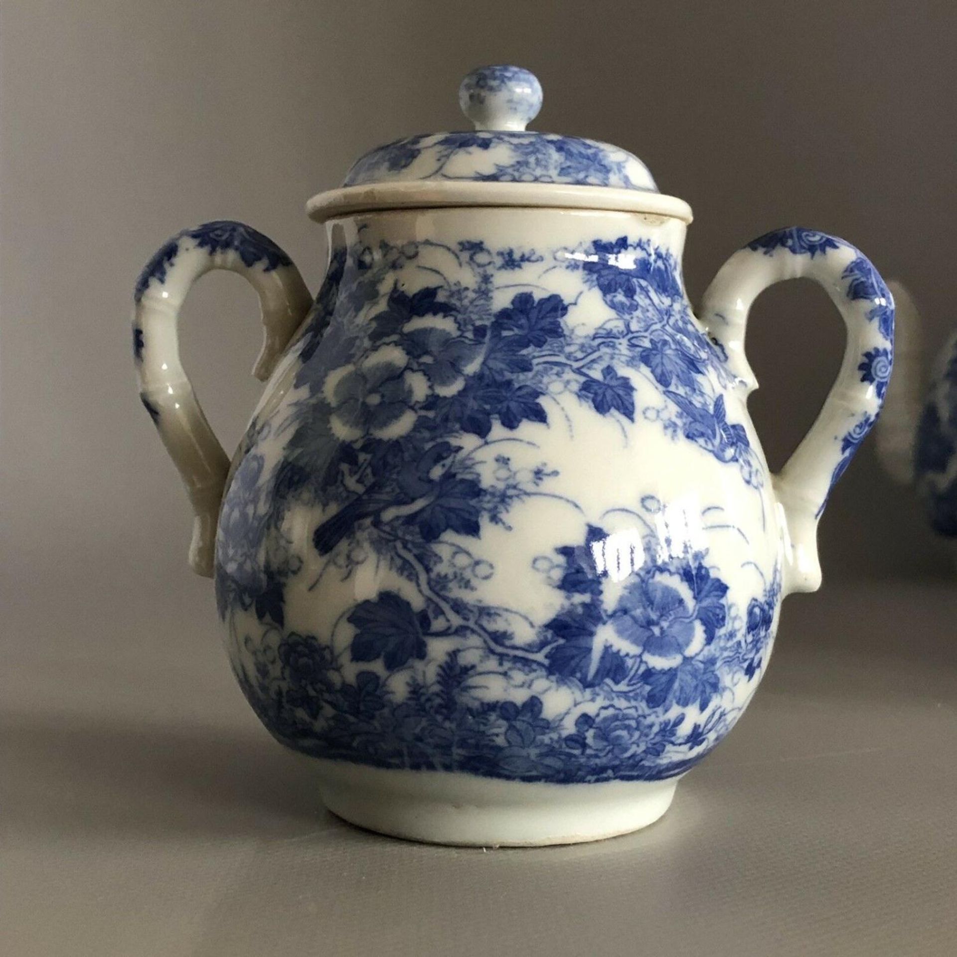 Japanese Meiji Seto Ware Blue & White Porcelain Three Piece Bachelor's Tea Set - Image 10 of 11