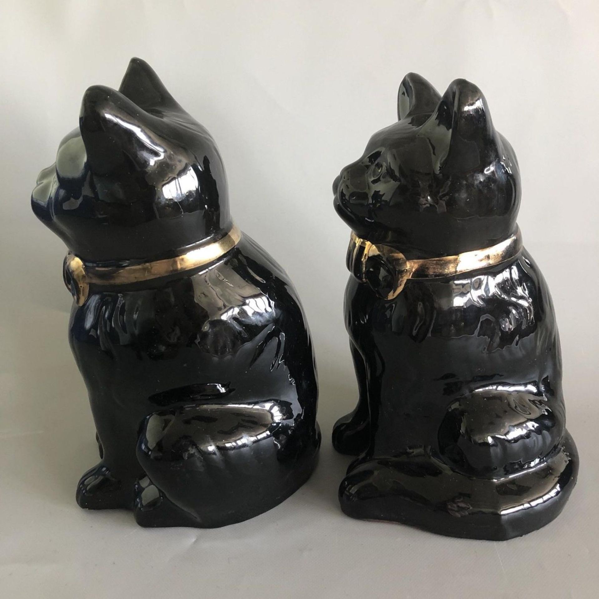 Pair of Antique Staffordshire Pottery Jackfield Black Fireside Cats by Sadler - Image 6 of 10