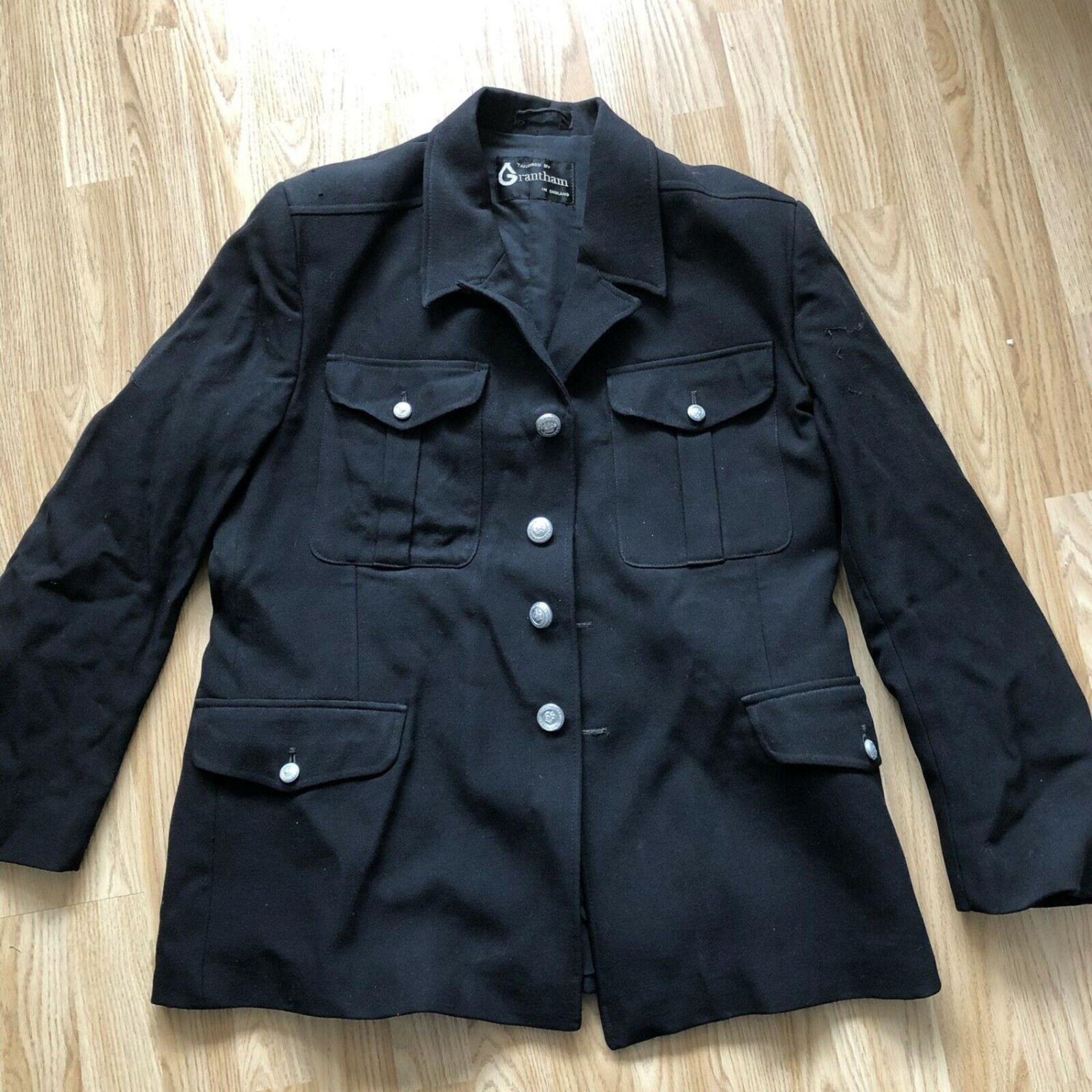 A Vintage Black Police Uniform Jacket with Dyfed Powys Buttons - All Wool label