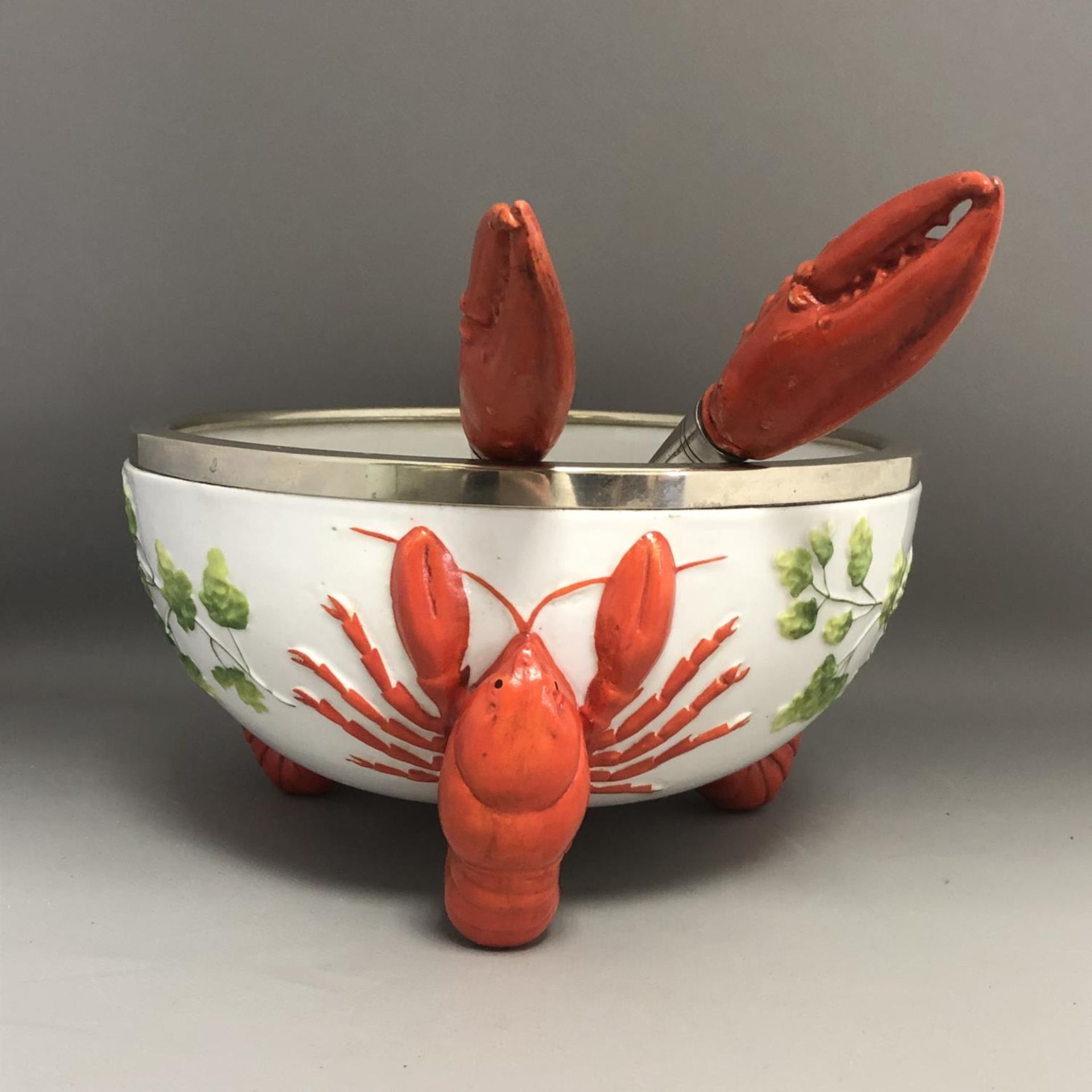 An Art Nouveau / Jugendstil WMF EPNS Rimmed Lobster Bowl with Claw Servers