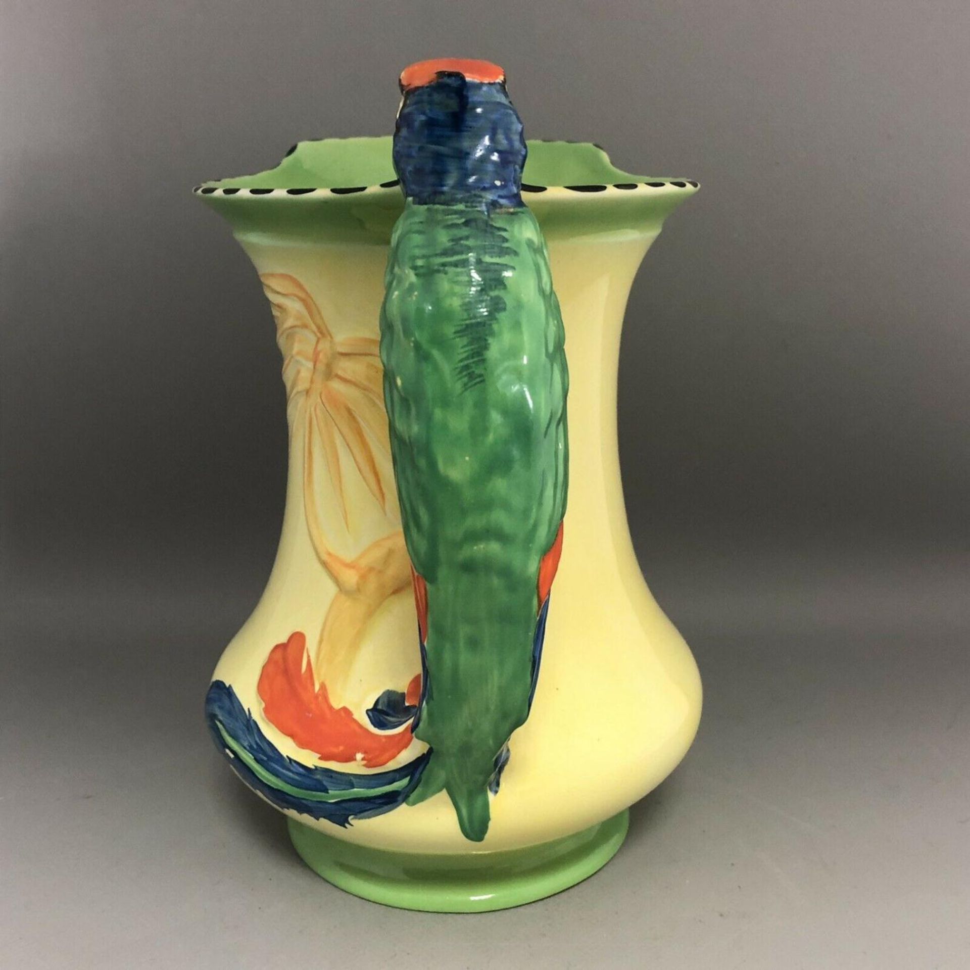 Art Deco Burleigh ware yellow jug Bright Colourful Exotic Tropical parrot handle - Image 7 of 9