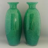 Pair of Emerald Green Drip Art Studio Glass Tall Vases - Unknown Maker